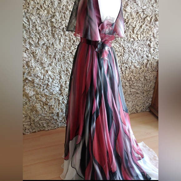 Custom made full length black/grey, red and white gown - Picture 3 of 10